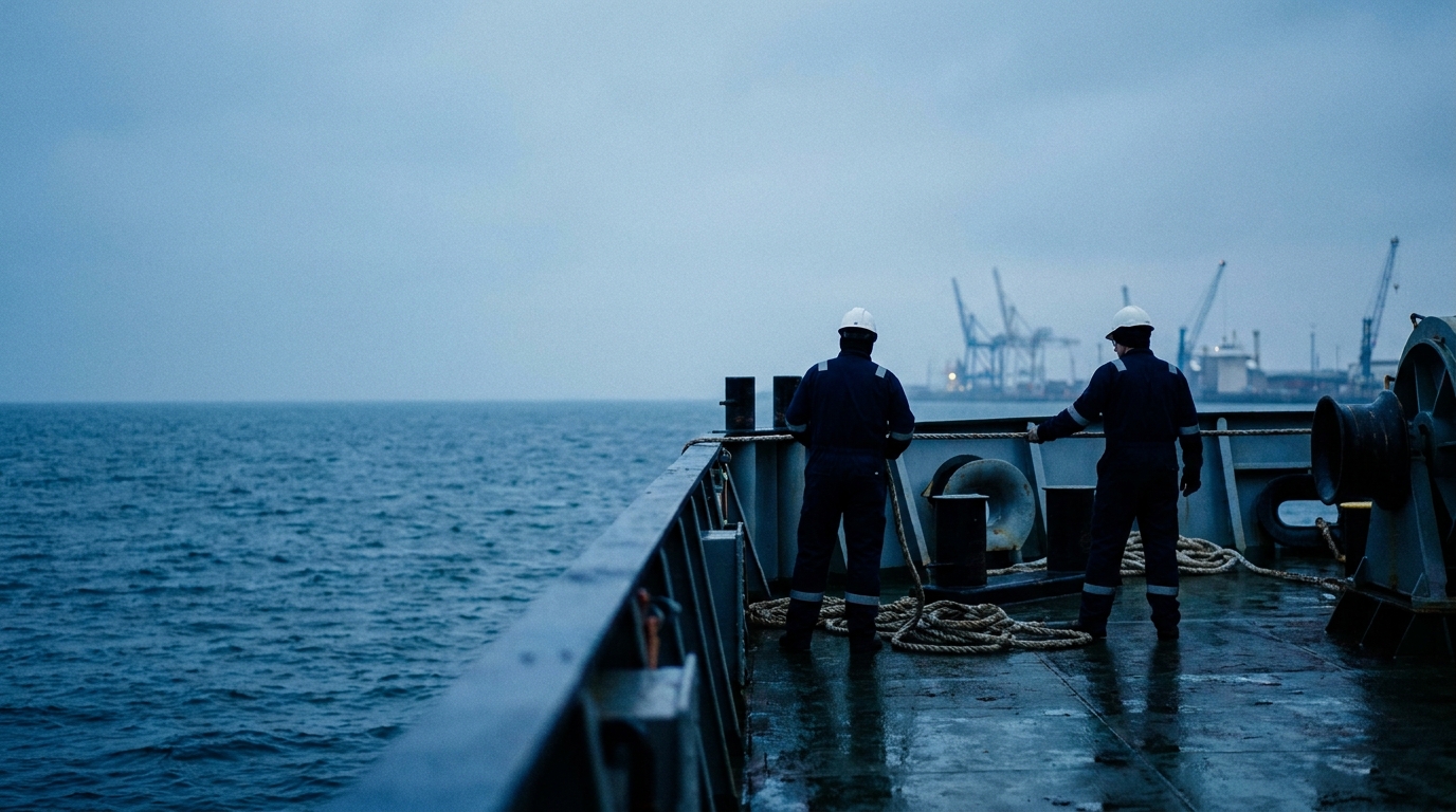 Bemanningsleden aan dek van een schip