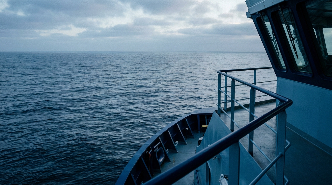 Uitzicht vanaf de brugvleugel van een offshore-schip